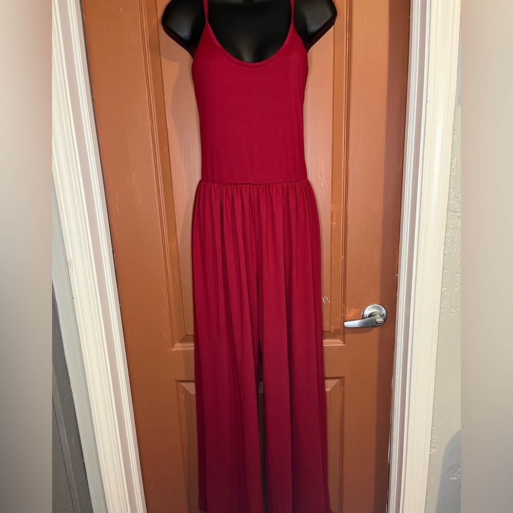 Red Jumpsuit with Fitted Bodice and A-Line Silhouette
